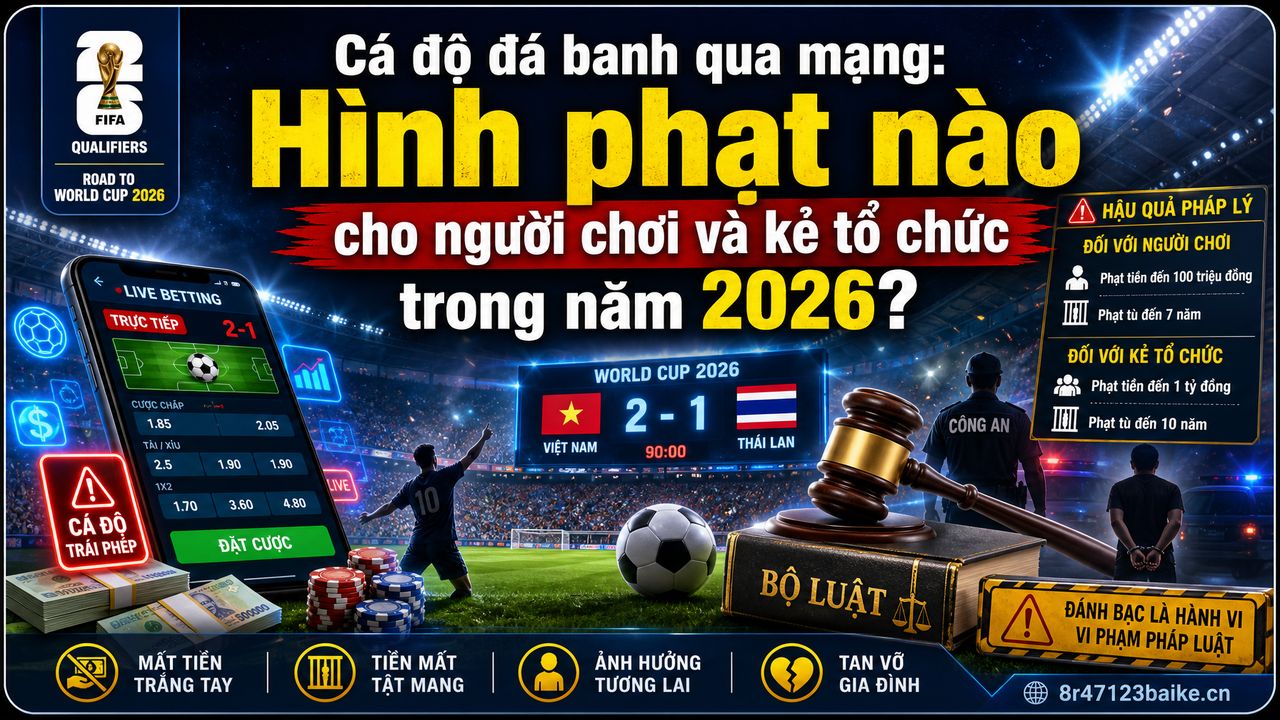 Cá độ đá banh qua mạng: Hình phạt nào cho người chơi và kẻ tổ chức trong năm 2026?